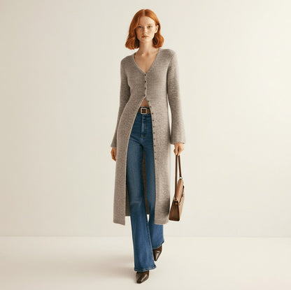 Ribbed Longline V-Neck Cardigan