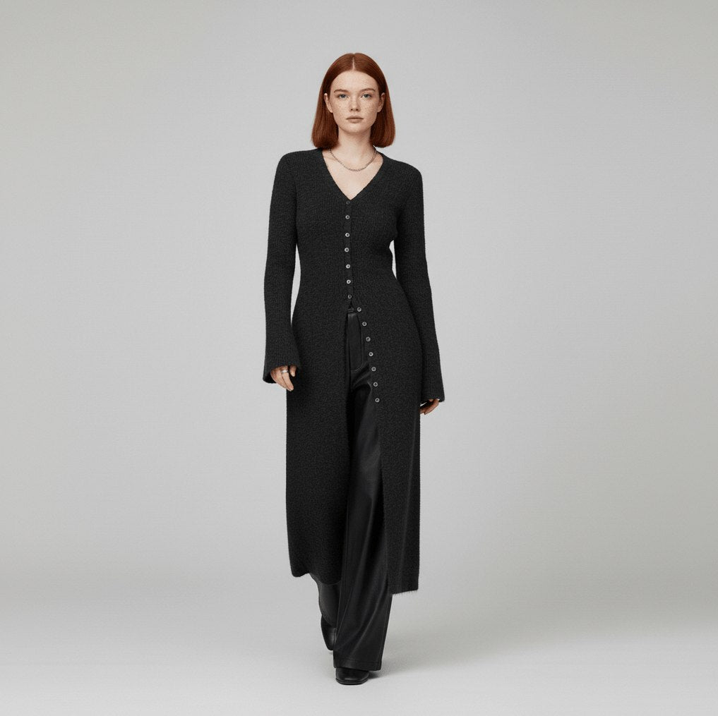 Ribbed Longline V-Neck Cardigan