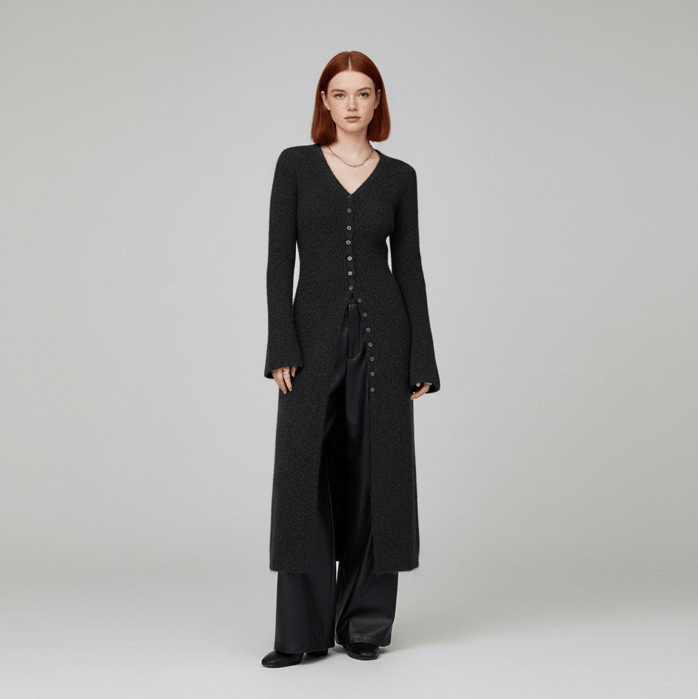 Ribbed Longline V-Neck Cardigan