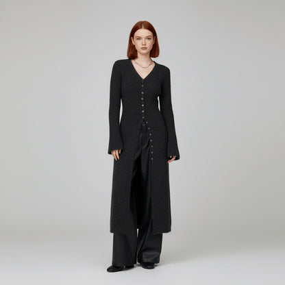 Ribbed Longline V-Neck Cardigan