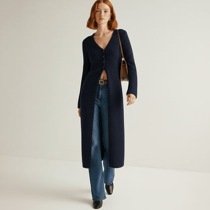 Ribbed Longline V-Neck Cardigan