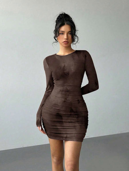 Ruched Long Sleeve Mini Dress