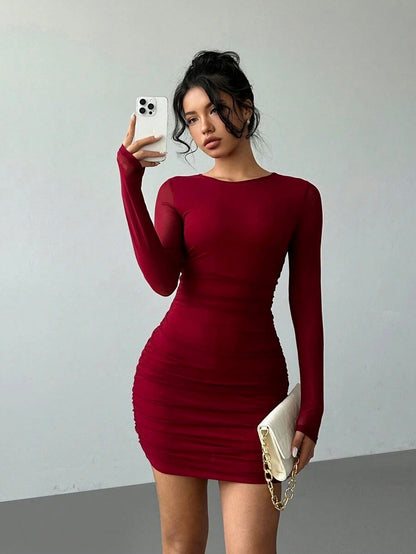Ruched Long Sleeve Mini Dress