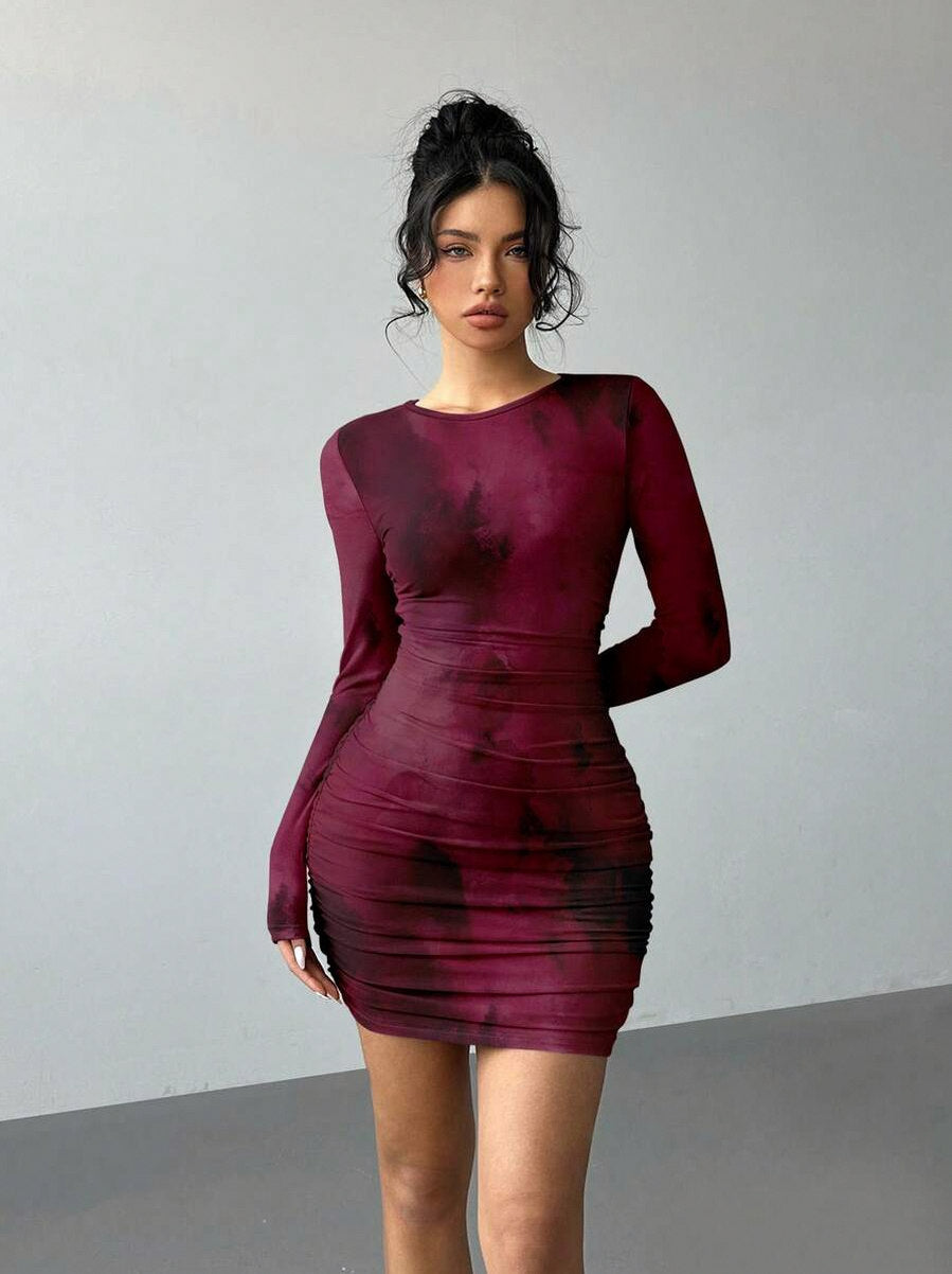 Ruched Long Sleeve Mini Dress