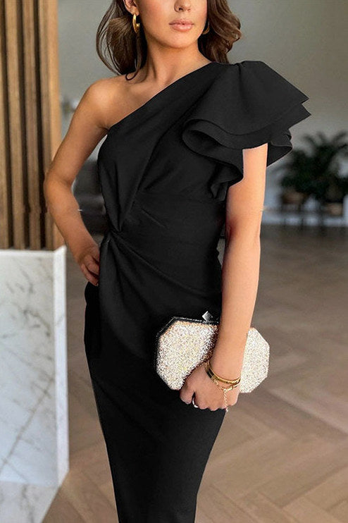 Ruffled One Shoulder Maxi Dress