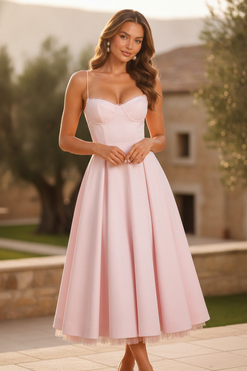 Satin Corset Sweetheart Midi Dress