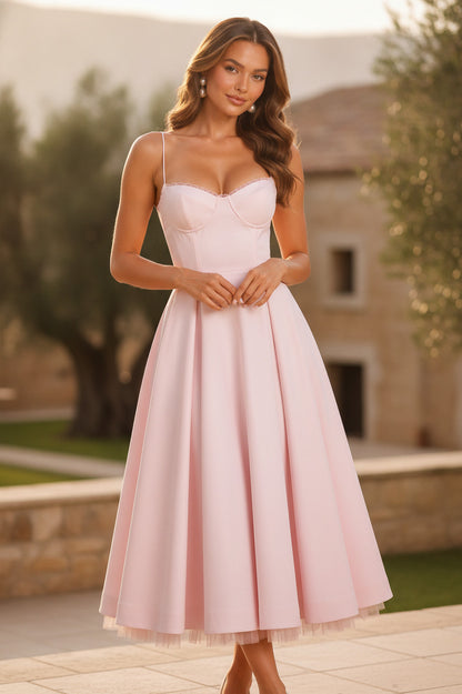 Satin Corset Sweetheart Midi Dress