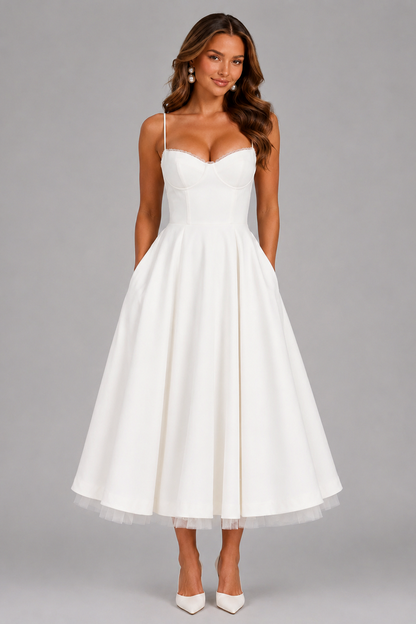 Satin Corset Sweetheart Midi Dress