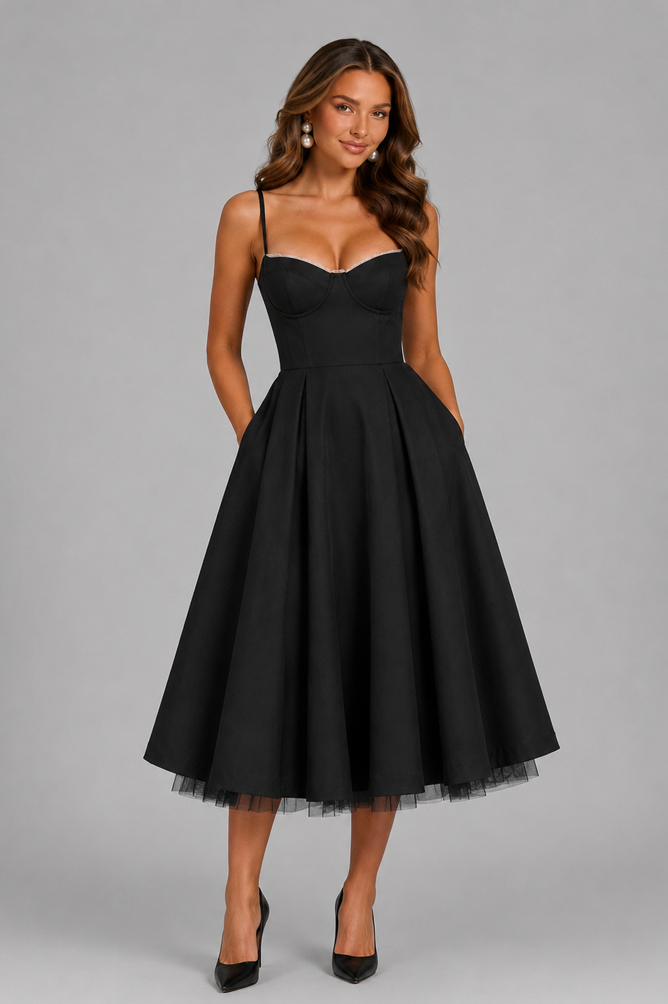 Satin Corset Sweetheart Midi Dress