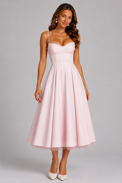 Satin Corset Sweetheart Midi Dress