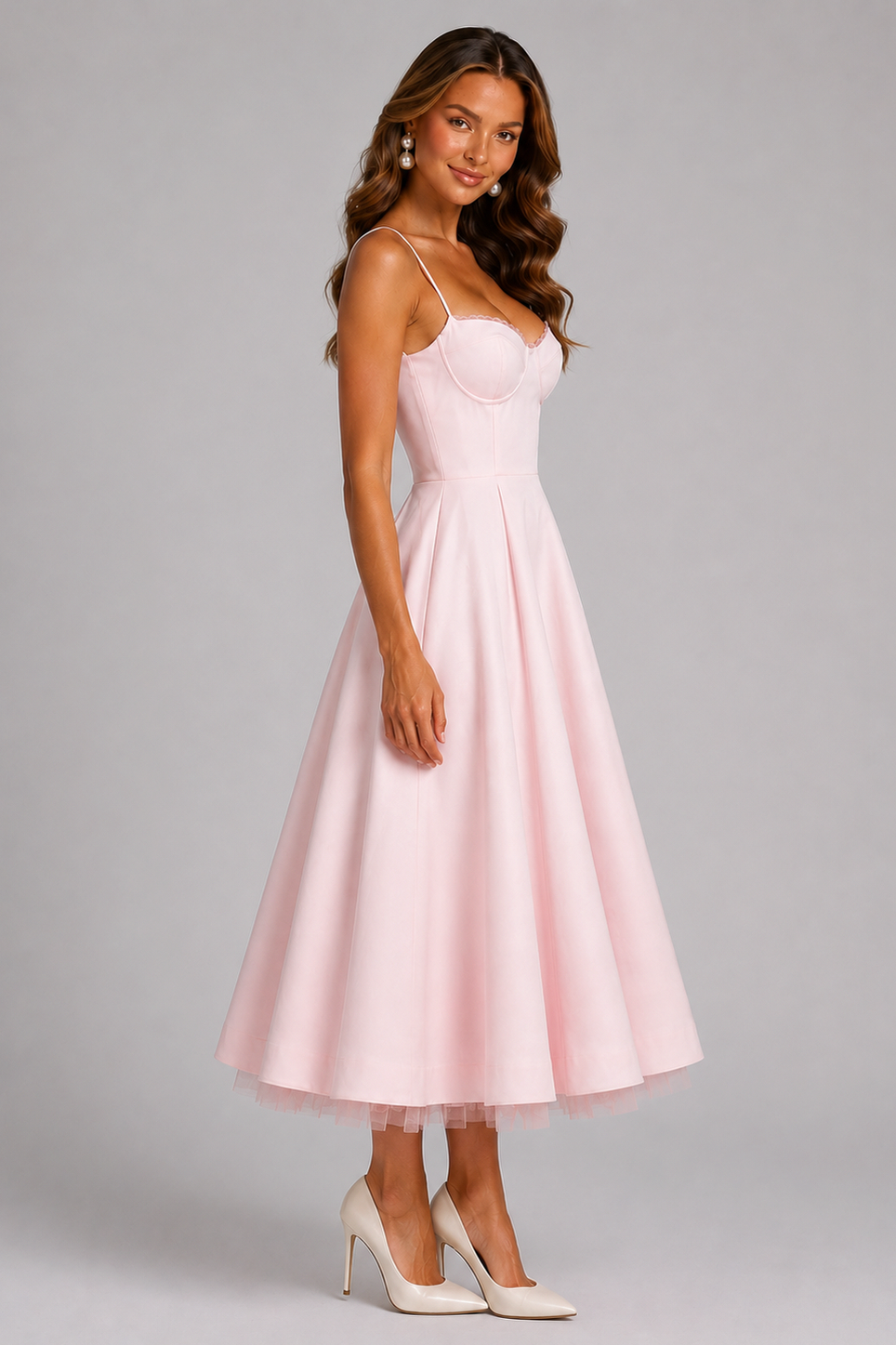 Satin Corset Sweetheart Midi Dress