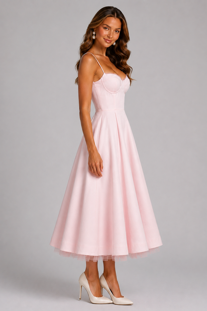 Satin Corset Sweetheart Midi Dress