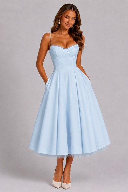 Satin Corset Sweetheart Midi Dress