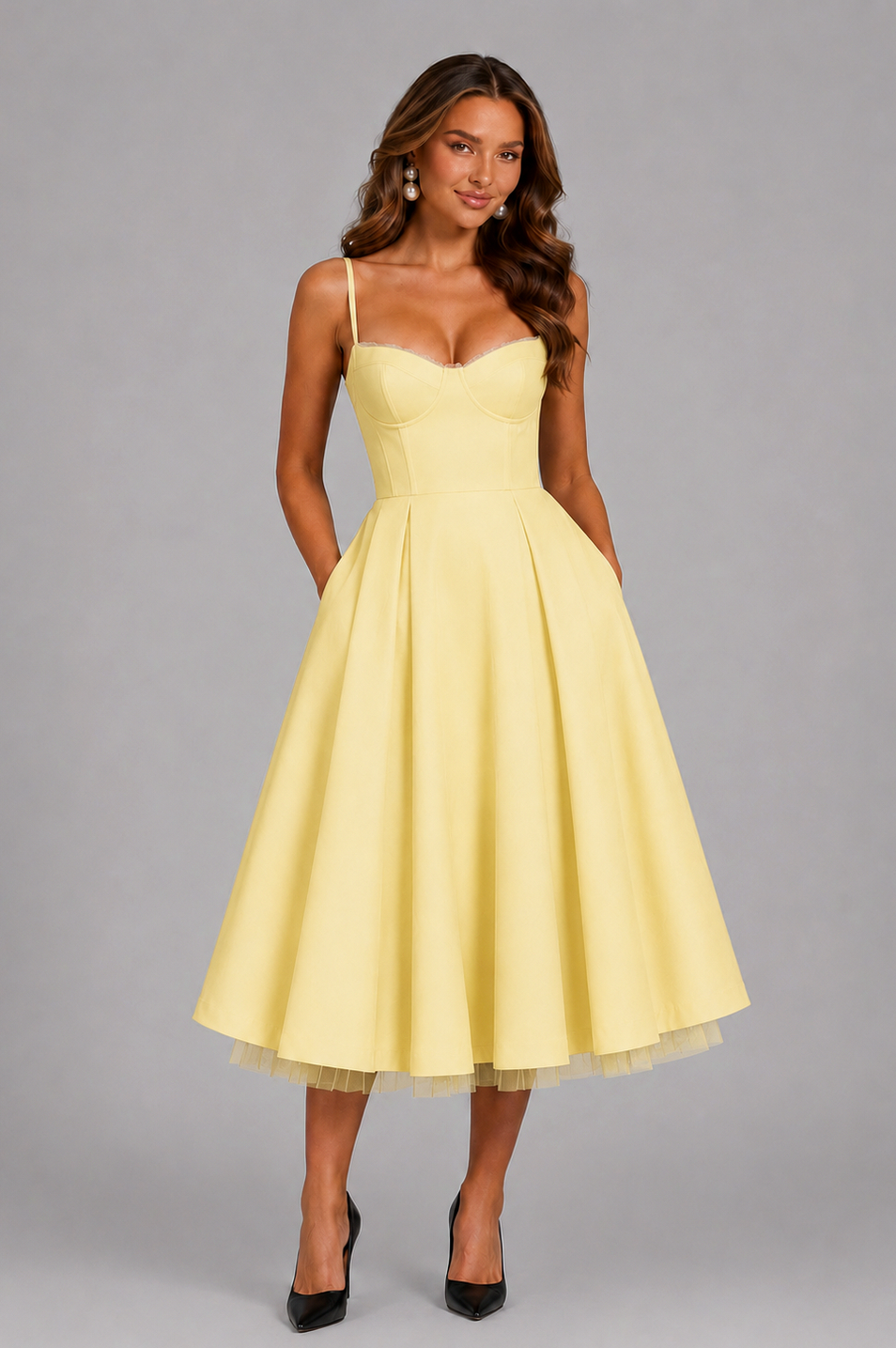 Satin Corset Sweetheart Midi Dress