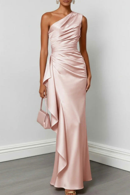 Satin One Shoulder Maxi Dress