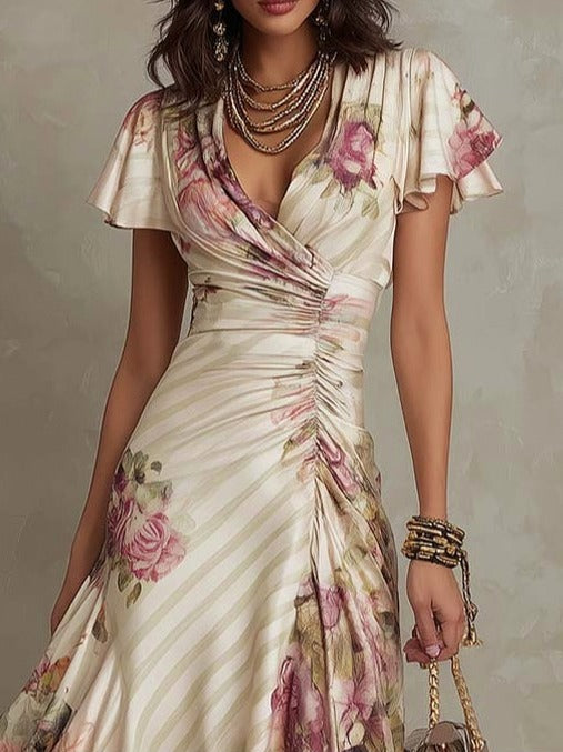Satin Ruched Wrap Midi Dress
