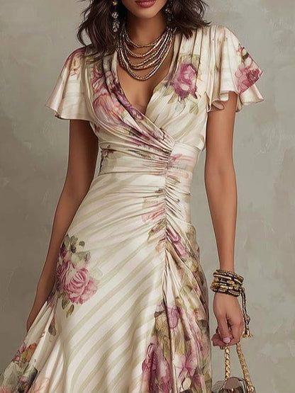 Satin Ruched Wrap Midi Dress