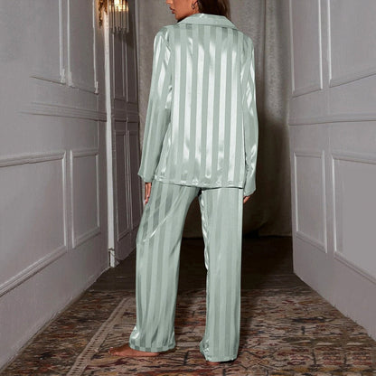 Satin Stripe Collared Pajama Set
