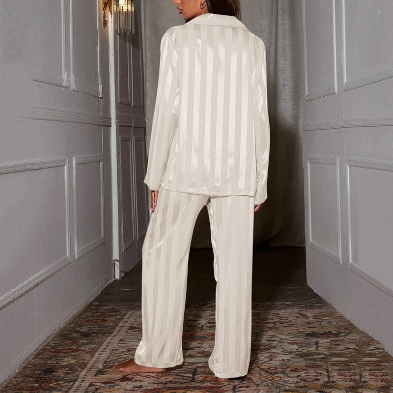 Satin Stripe Collared Pajama Set