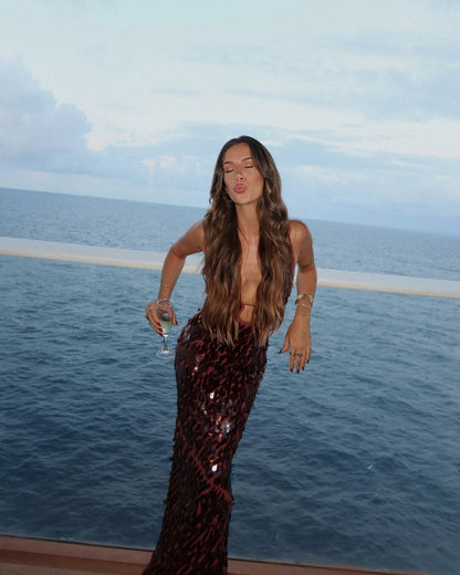 Sequin Cutout Fitted Maxi Dress