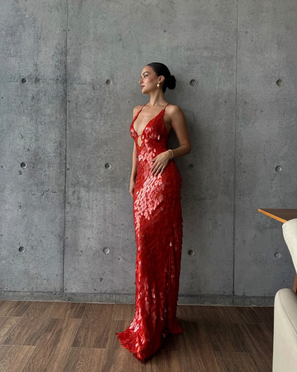 Sequin Cutout Fitted Maxi Dress