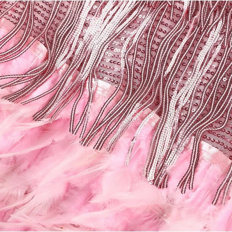 Sequin Fringe Feather Mini Dress