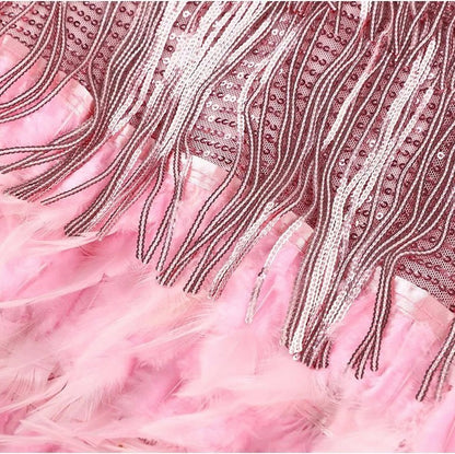 Sequin Fringe Feather Mini Dress