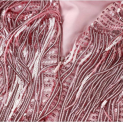 Sequin Fringe Feather Mini Dress
