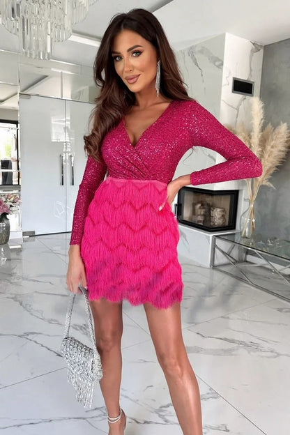 Sequin Fringe Wrap Mini Dress