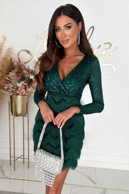 Sequin Fringe Wrap Mini Dress