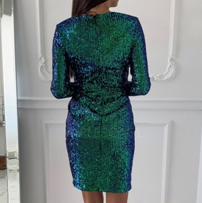 Sequin Long Sleeve Wrap Mini Dress