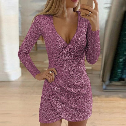 Sequin Long Sleeve Wrap Mini Dress