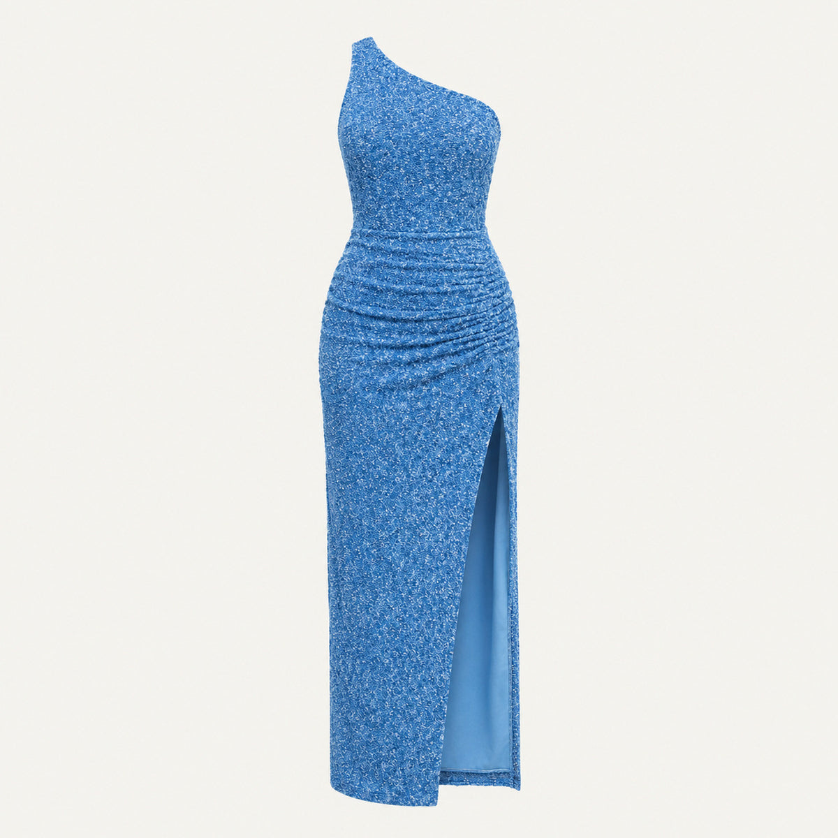 Sequin One Shoulder Ruched Maxi Dress