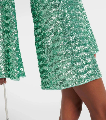 Sequin Plunge Bell Sleeve Mini Dress