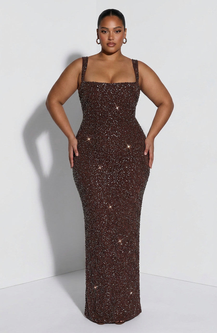 Sequin Square Neck Maxi Dress