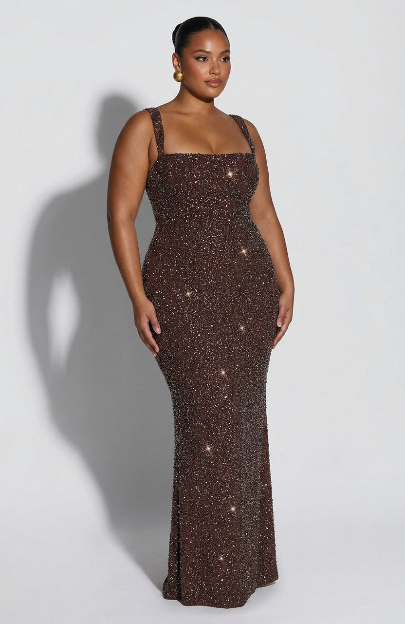 Sequin Square Neck Maxi Dress