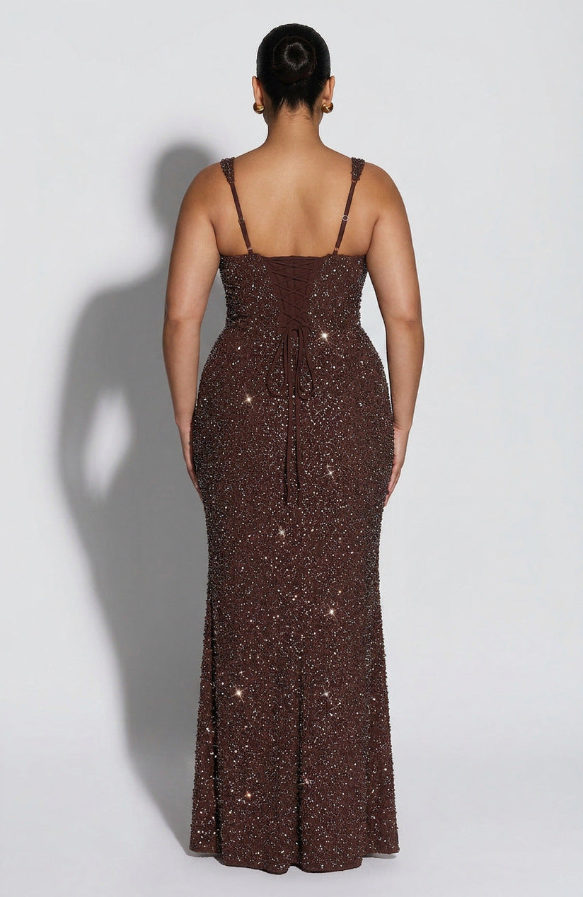 Sequin Square Neck Maxi Dress