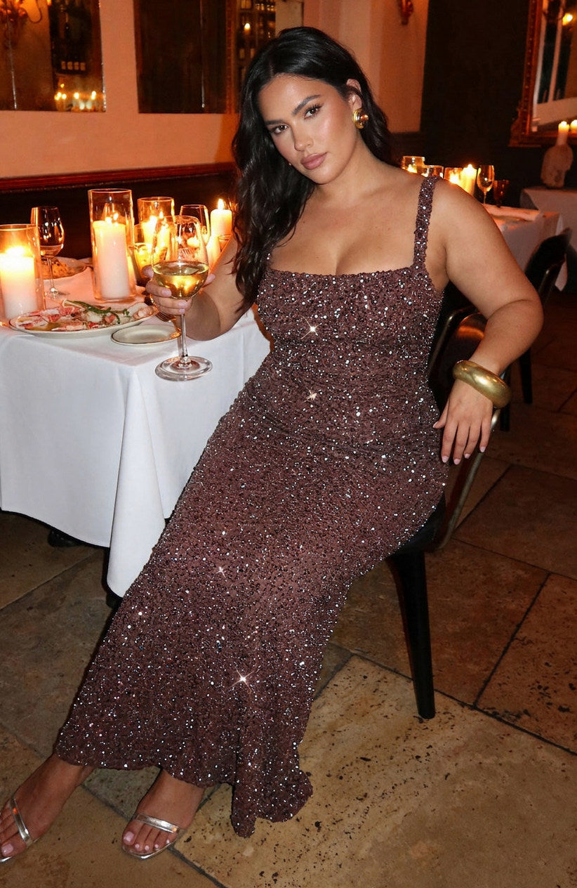 Sequin Square Neck Maxi Dress