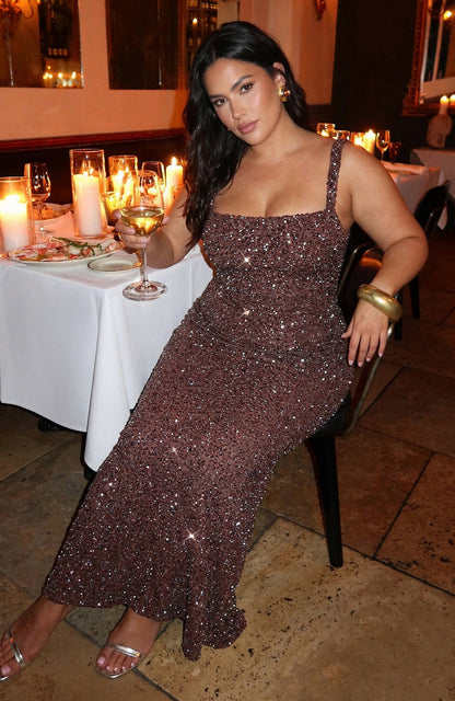 Sequin Square Neck Maxi Dress