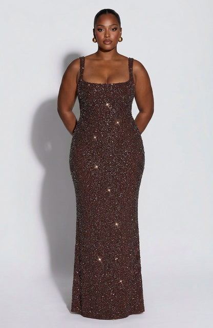Sequin Square Neck Maxi Dress