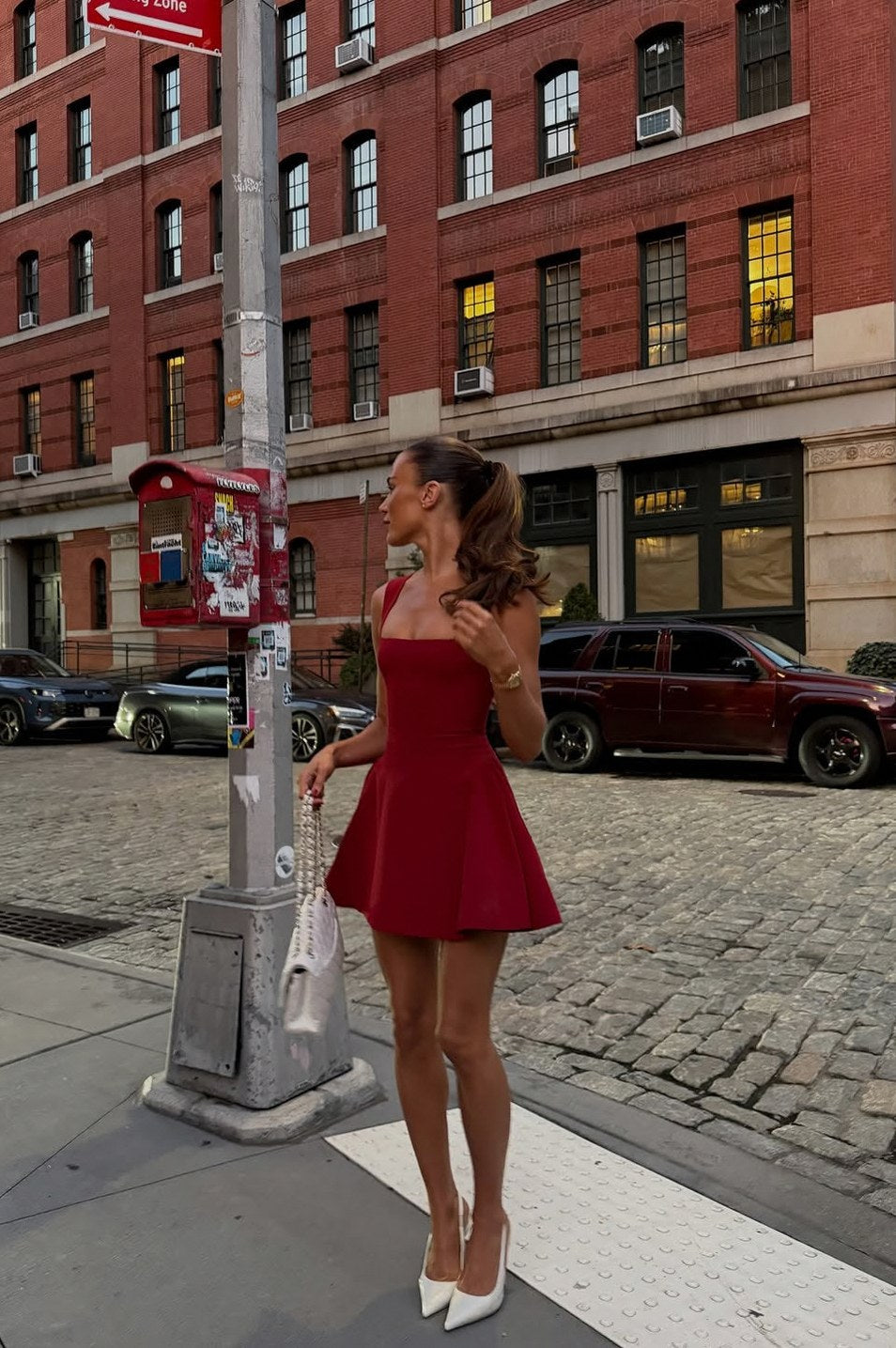 Square Neck Drop Waist Mini Dress