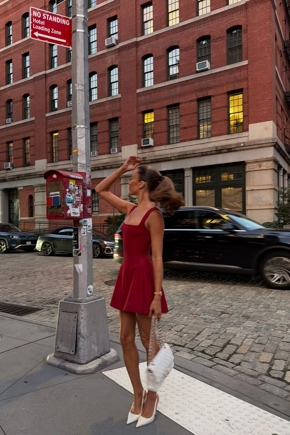 Square Neck Drop Waist Mini Dress