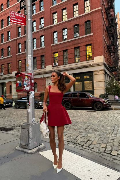 Square Neck Drop Waist Mini Dress