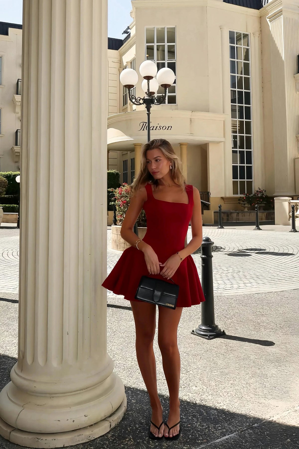 Square Neck Drop Waist Mini Dress