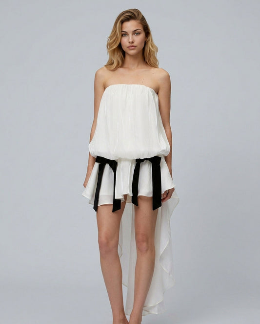 Strapless Bow High Low Mini Dress