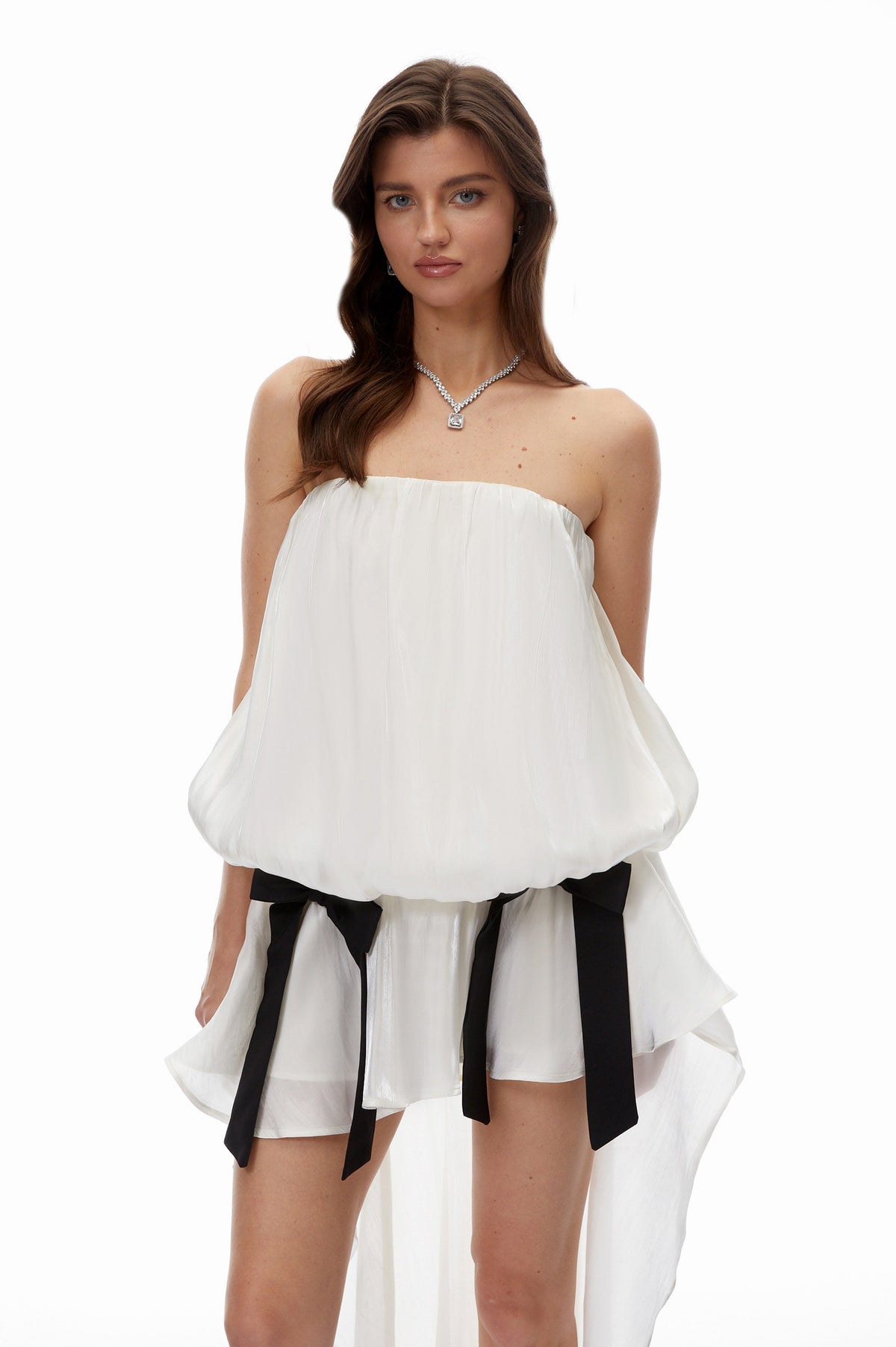 Strapless Bow High Low Mini Dress