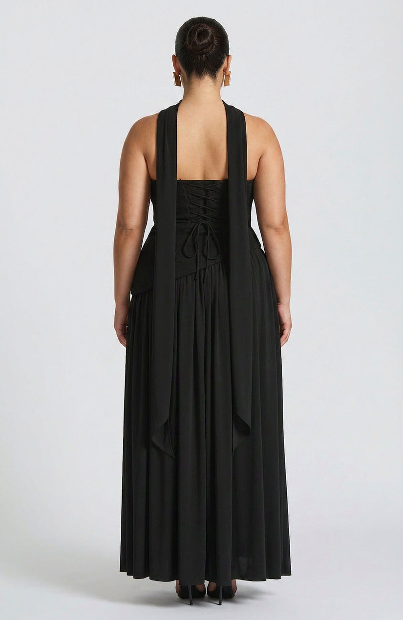 Strapless Drop Waist Pleated Maxi Dress