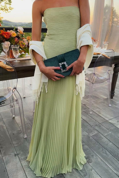 Strapless Pleated Chiffon Maxi Dress