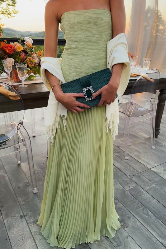 Strapless Pleated Chiffon Maxi Dress