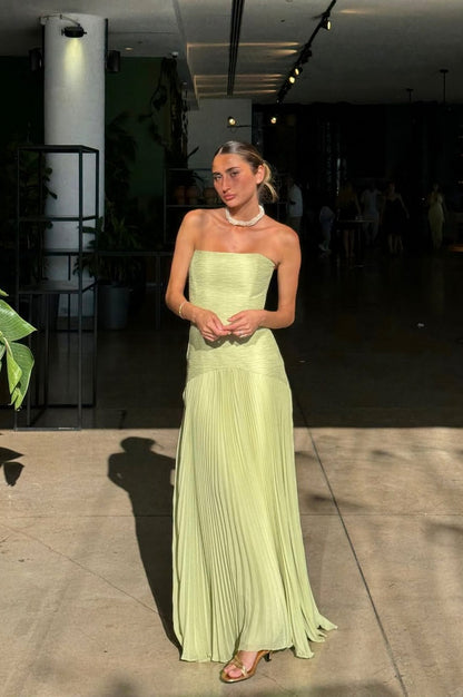 Strapless Pleated Chiffon Maxi Dress